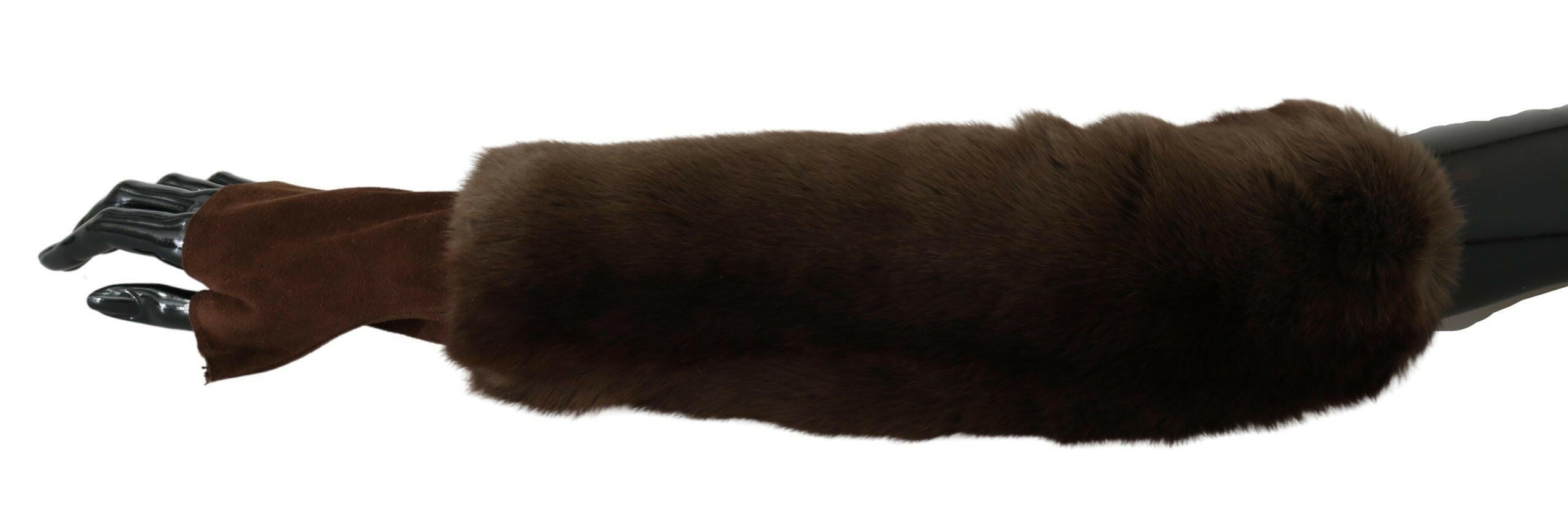 Dolce & Gabbana Brown Elbow Length Finger Less Fur Gloves -   -  Dolce & Gabbana.