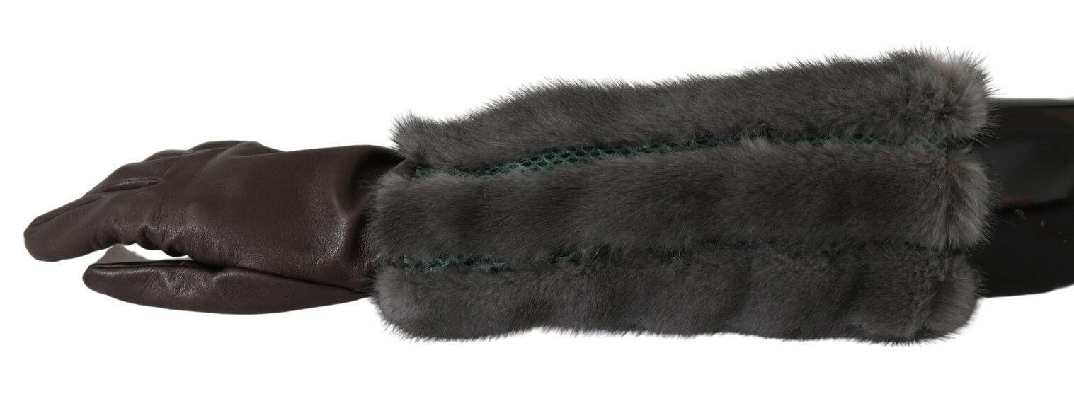 Dolce & Gabbana Brown Mid Arm Length Leather Fur Gloves -   -  Dolce & Gabbana.