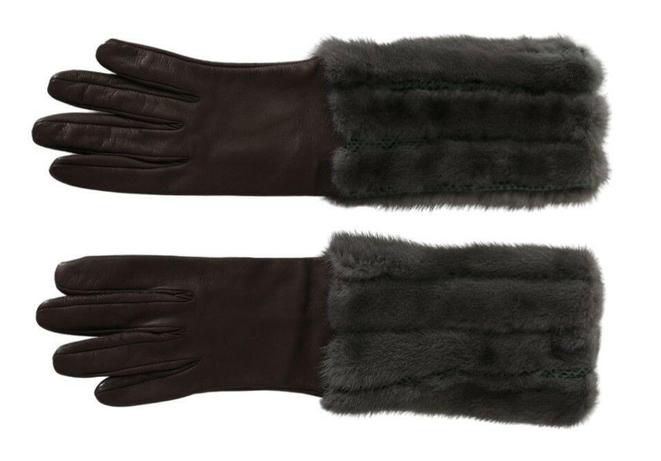Dolce & Gabbana Brown Mid Arm Length Leather Fur Gloves -   -  Dolce & Gabbana.
