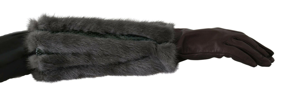 Dolce & Gabbana Brown Mid Arm Length Leather Fur Gloves -   -  Dolce & Gabbana.