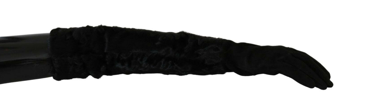 Dolce & Gabbana Black Elbow Length Mitten Suede Fur Gloves -   -  Dolce & Gabbana.