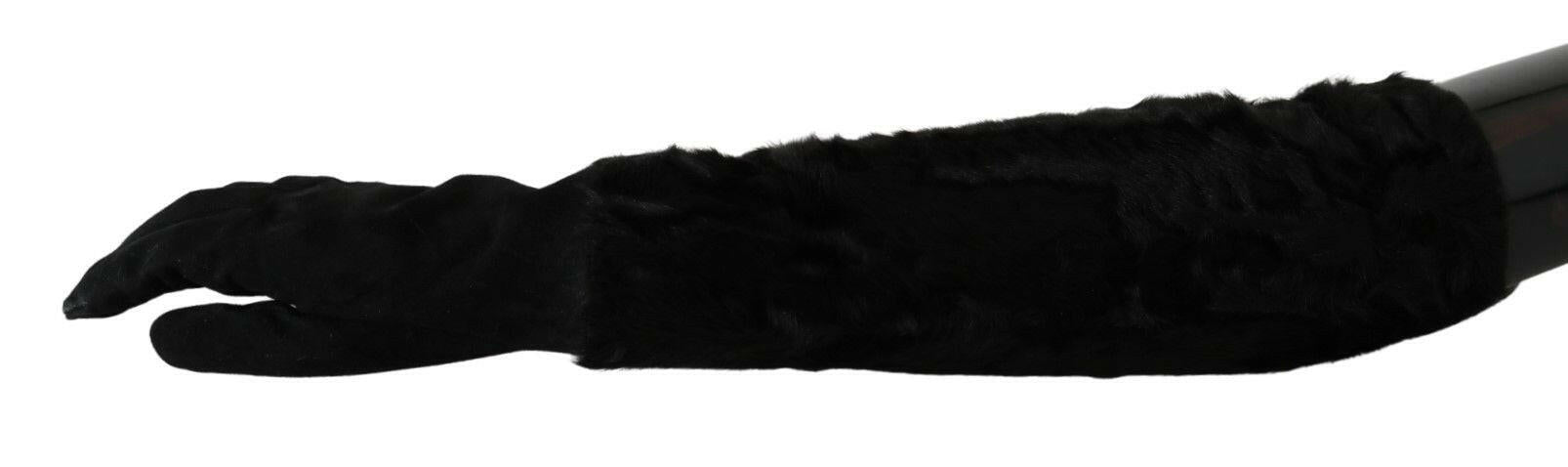 Dolce & Gabbana Black Elbow Length Mitten Suede Fur Gloves -   -  Dolce & Gabbana.