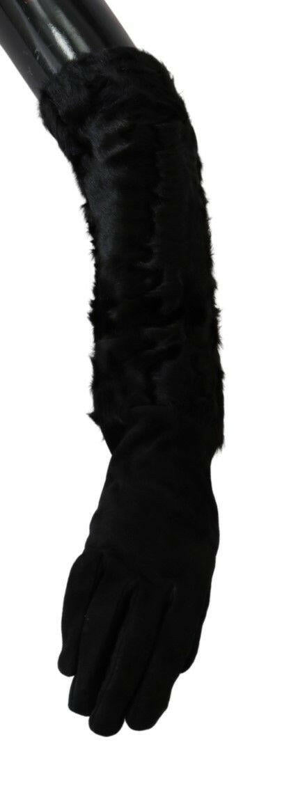 Dolce & Gabbana Black Elbow Length Mitten Suede Fur Gloves -   -  Dolce & Gabbana.