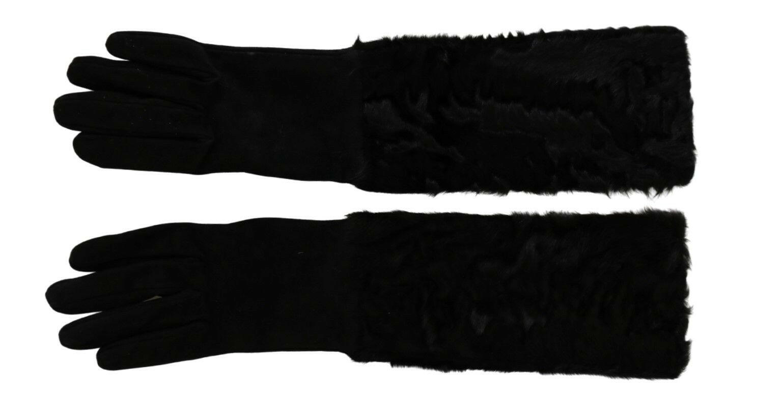 Dolce & Gabbana Black Elbow Length Mitten Suede Fur Gloves -   -  Dolce & Gabbana.