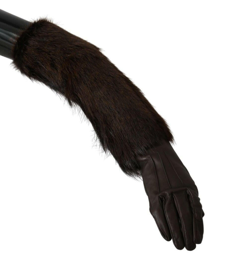 Dolce & Gabbana Brown Elbow Length Mittens Leather Fur Gloves -   -  Dolce & Gabbana.