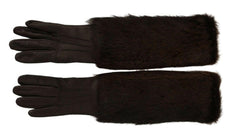 Dolce & Gabbana Brown Elbow Length Mittens Leather Fur Gloves -   -  Dolce & Gabbana.