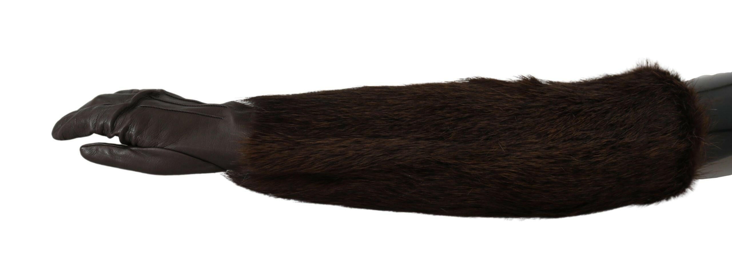 Dolce & Gabbana Brown Elbow Length Mittens Leather Fur Gloves -   -  Dolce & Gabbana.