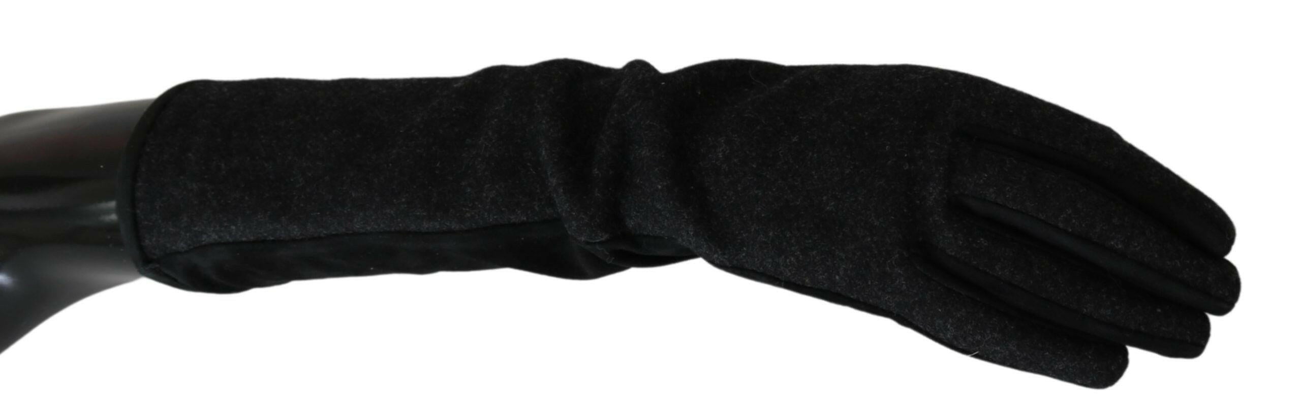Dolce & Gabbana Black Gray Mid Arm Length Mittens Wool  Gloves -   -  Dolce & Gabbana.