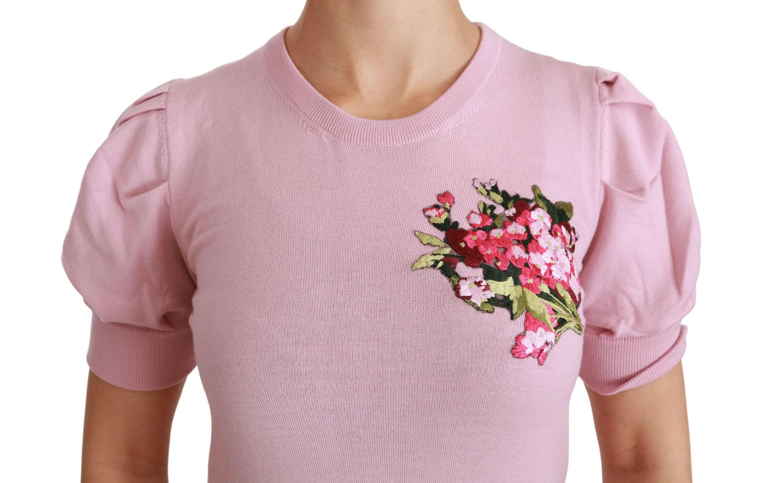 Dolce & Gabbana Pink Floral Embroidered Blouse Wool Top -   -  Dolce & Gabbana.