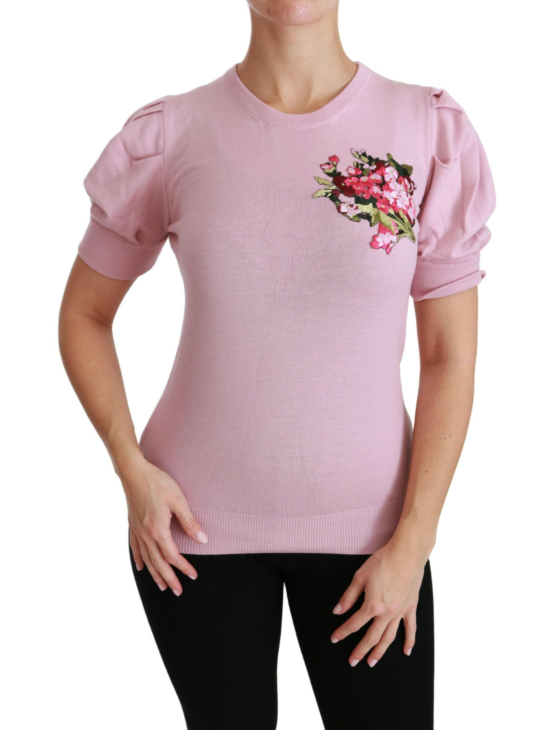 Dolce & Gabbana Pink Floral Embroidered Blouse Wool Top -   -  Dolce & Gabbana.