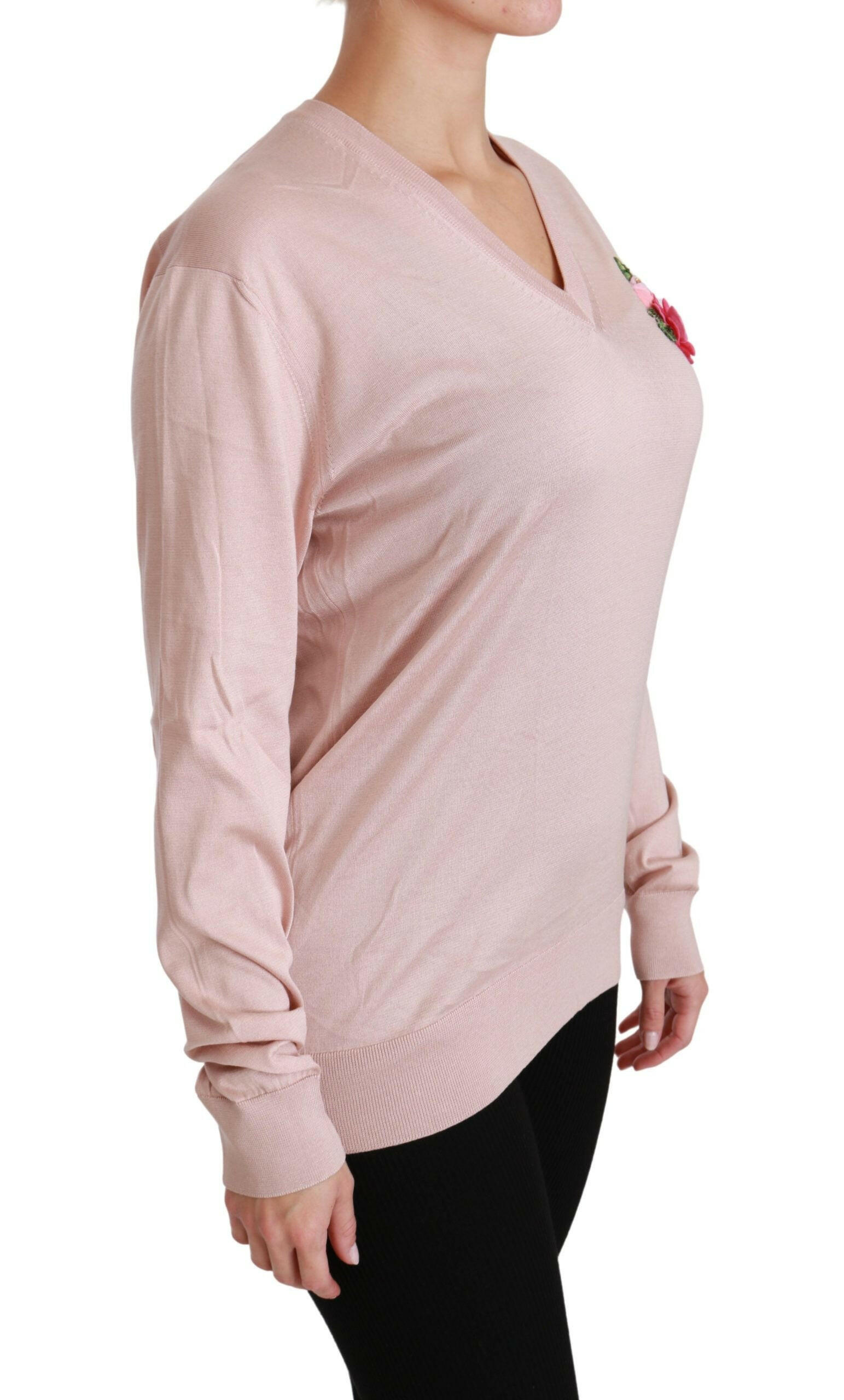 Dolce & Gabbana Pink Floral Embellished Pullover Silk Sweater -   -  Dolce & Gabbana.