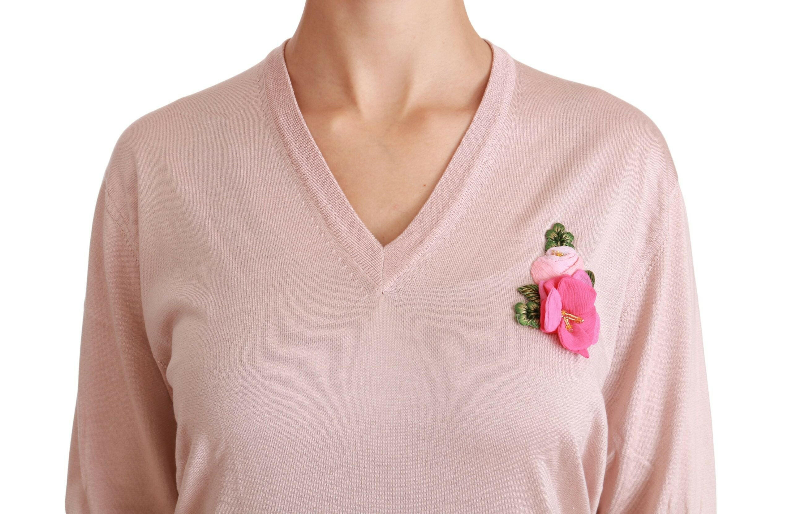 Dolce & Gabbana Pink Floral Embellished Pullover Silk Sweater -   -  Dolce & Gabbana.