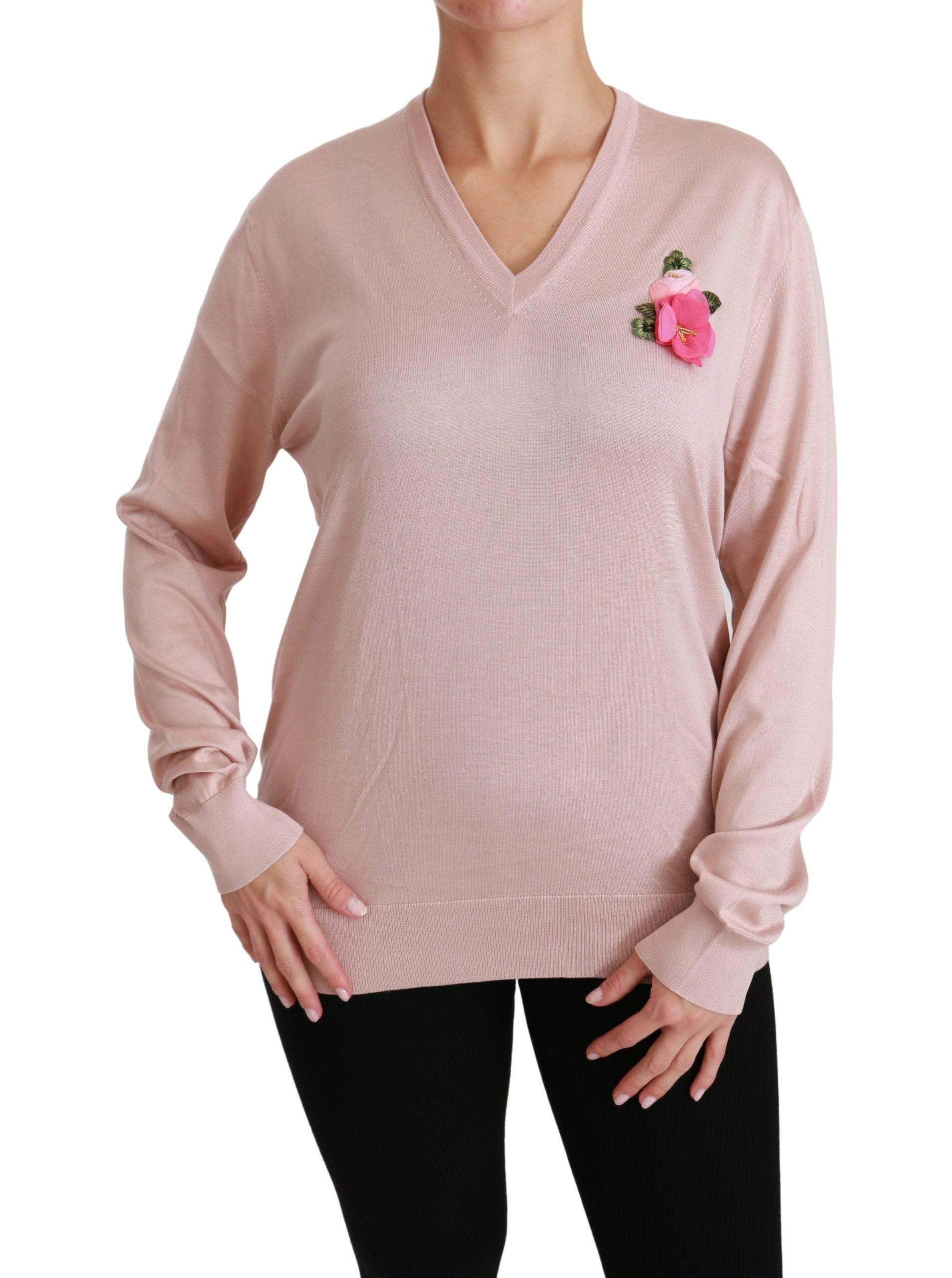 Dolce & Gabbana Pink Floral Embellished Pullover Silk Sweater -   -  Dolce & Gabbana.