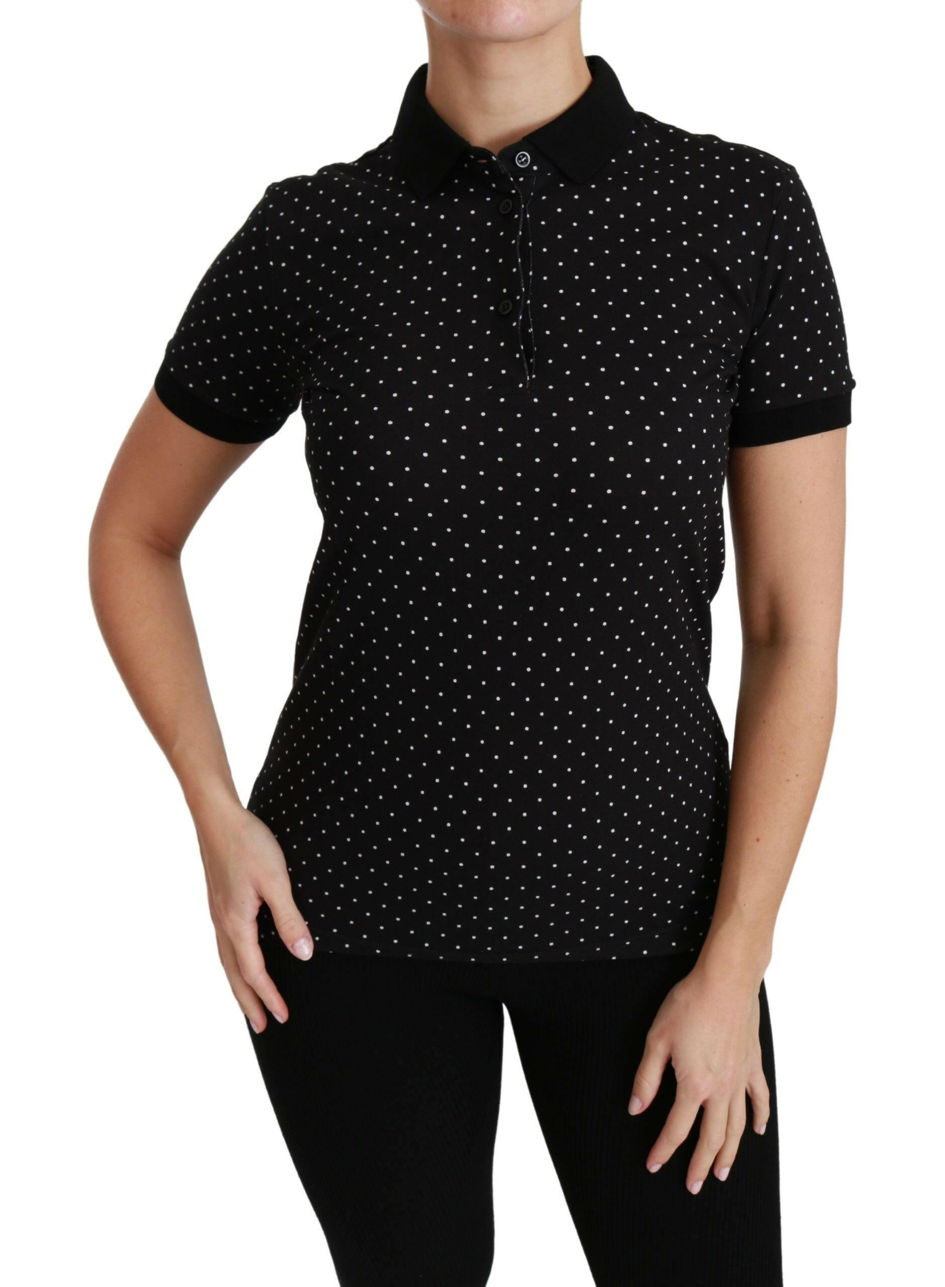 Dolce & Gabbana Black Dotted Collared Polo Shirt Cotton Top -   -  Dolce & Gabbana.