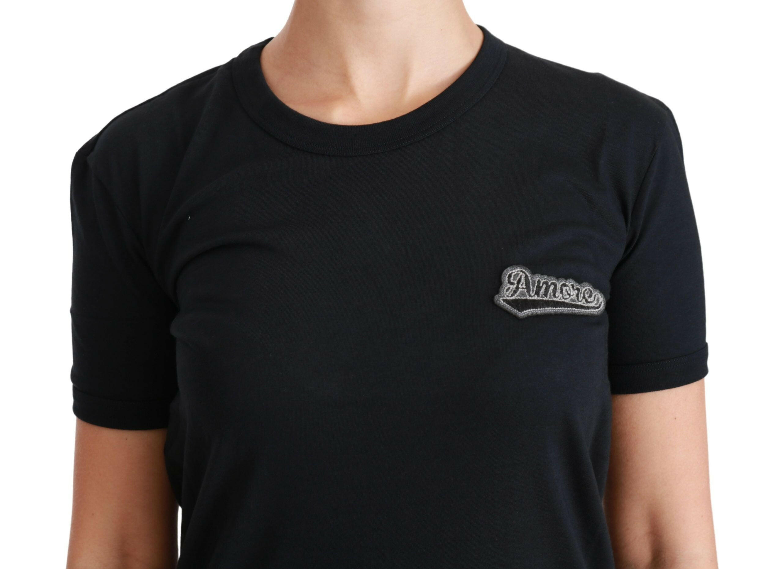 Dolce & Gabbana Blue Amore Patch Crewneck Cotton Top T-shirt -   -  Dolce & Gabbana.