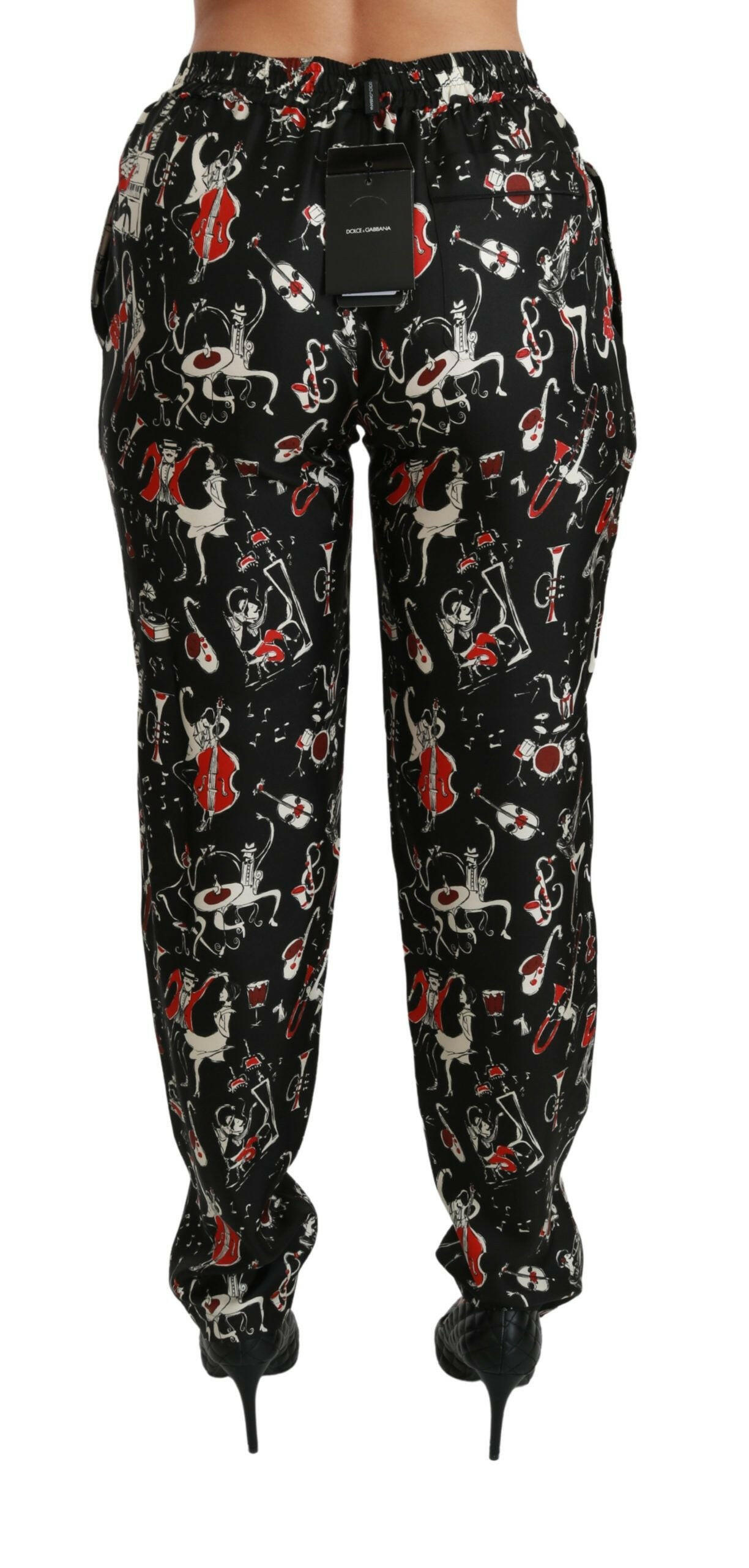 Dolce & Gabbana Black Silk Instrument Mid Waist Pants -   -  Dolce & Gabbana.