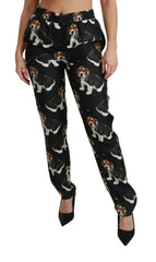 Dolce & Gabbana Black Puppy Dog Mid Waist Skinny Silk Pants -   -  Dolce & Gabbana.