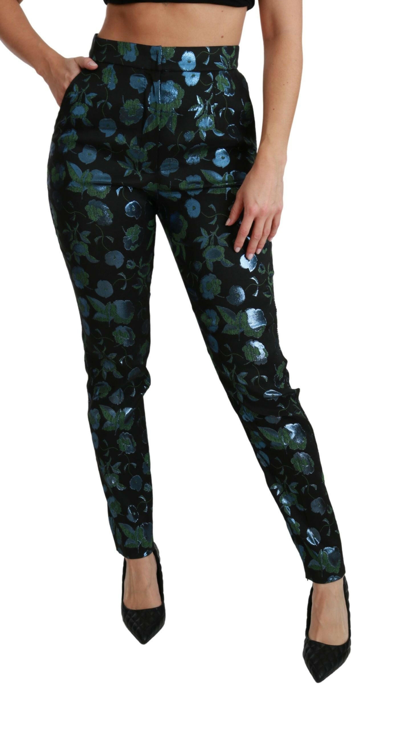 Dolce & Gabbana Blue Green Floral Metallic Slim Pants -   -  Dolce & Gabbana.