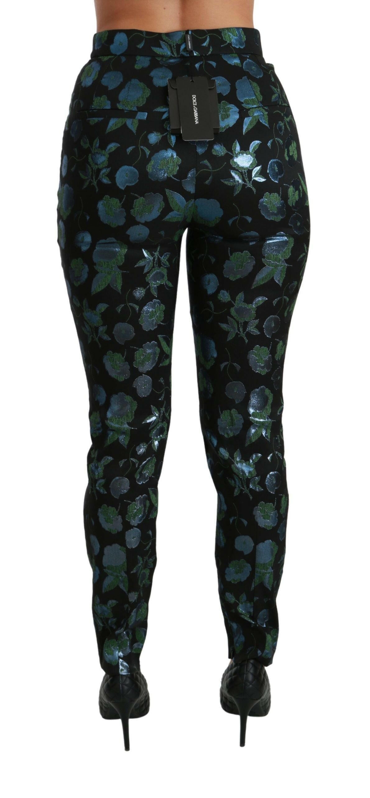 Dolce & Gabbana Blue Green Floral Metallic Slim Pants -   -  Dolce & Gabbana.