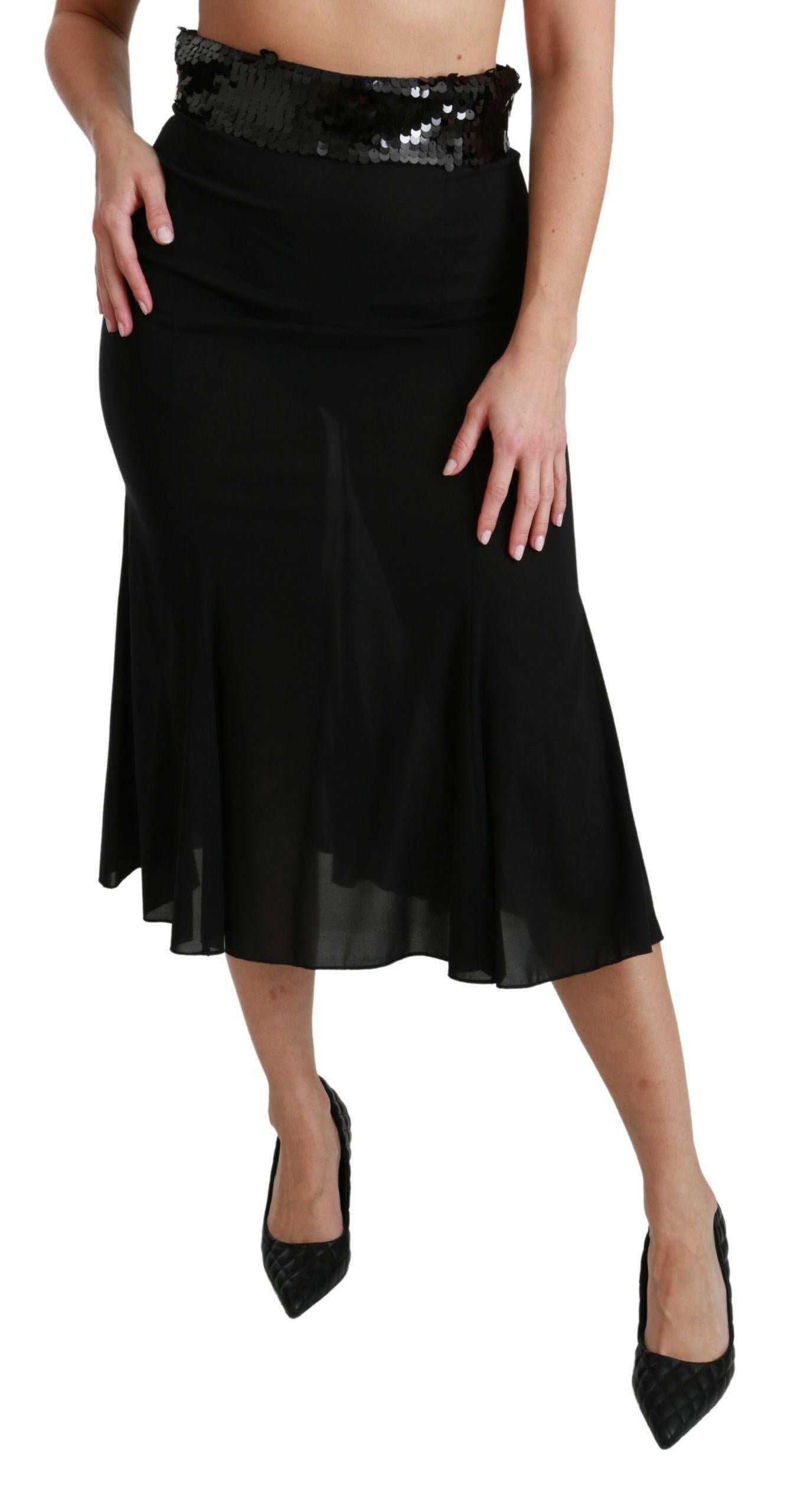 Dolce & Gabbana Black High Waist Mermaid Midi Silk Skirt -   -  Dolce & Gabbana.