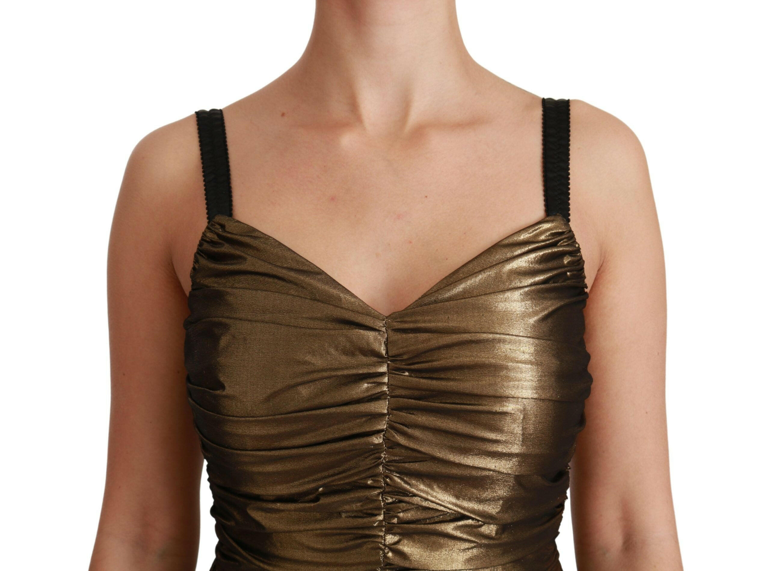 Dolce & Gabbana Gold Metallic Stretch Bodycon Ruched Dress -   -  Dolce & Gabbana.
