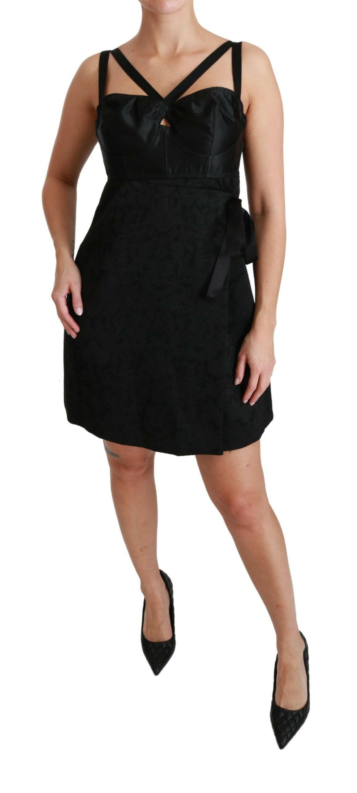 Dolce & Gabbana Black Stretch Satin Jacquard Mini Dress -   -  Dolce & Gabbana.