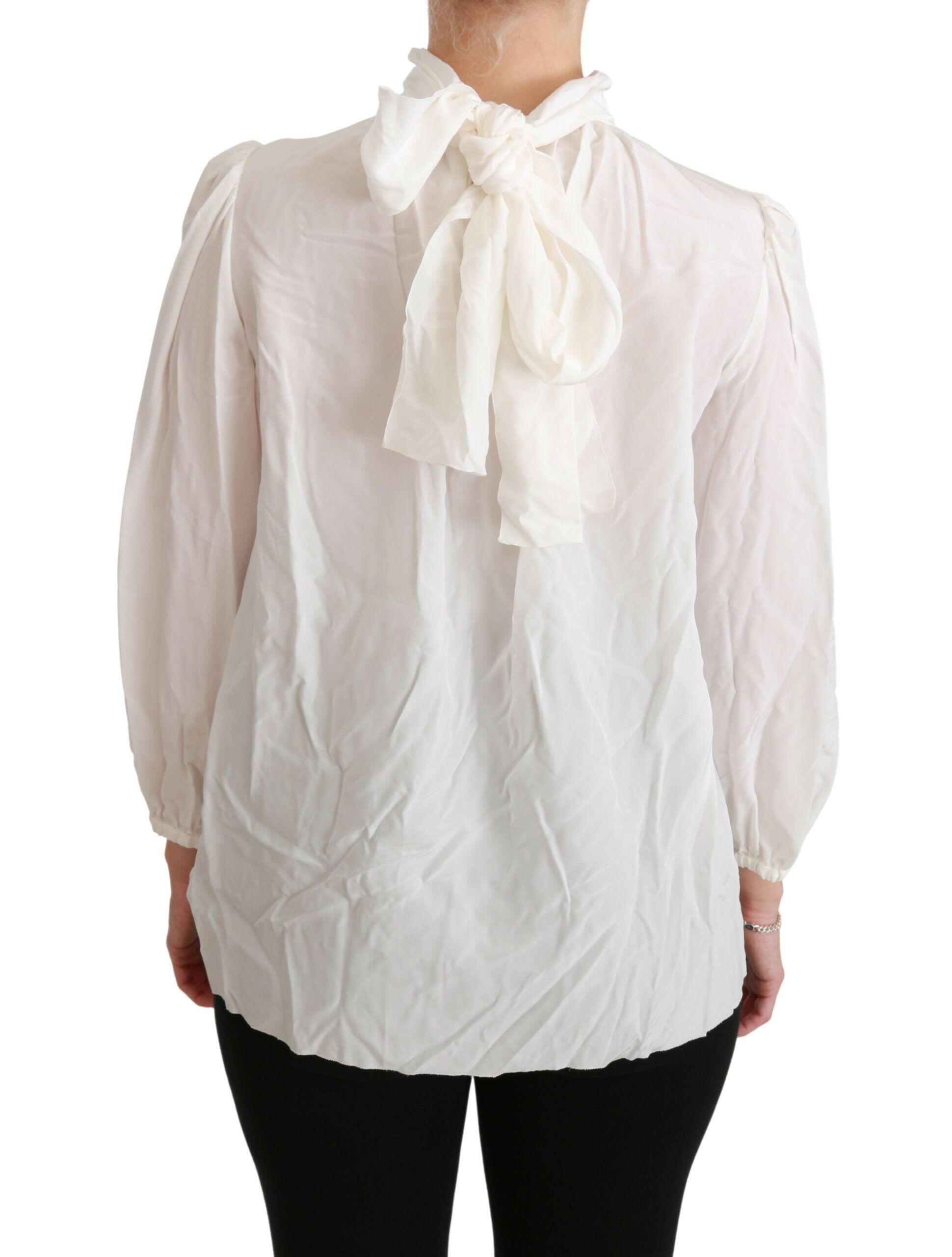 Dolce & Gabbana White Turtle Neck Blouse Shirt Silk Top -   -  Dolce & Gabbana.