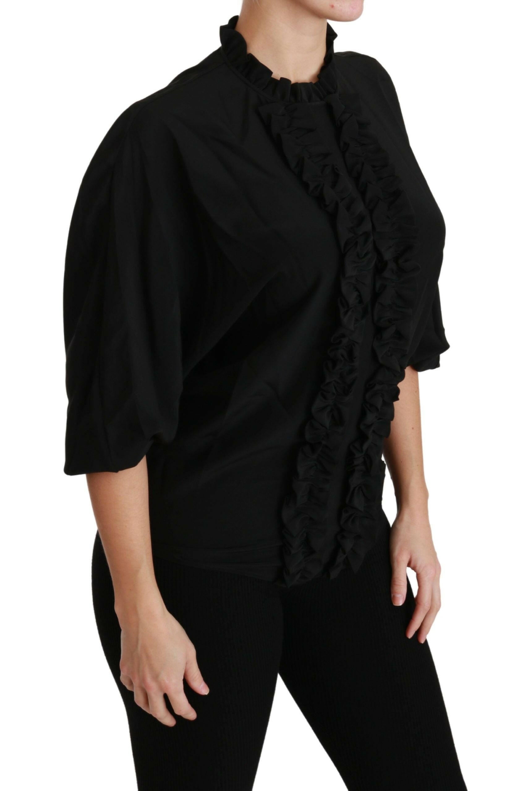 Dolce & Gabbana Black Silk Shirt Ruffled Top Blouse -   -  Dolce & Gabbana.