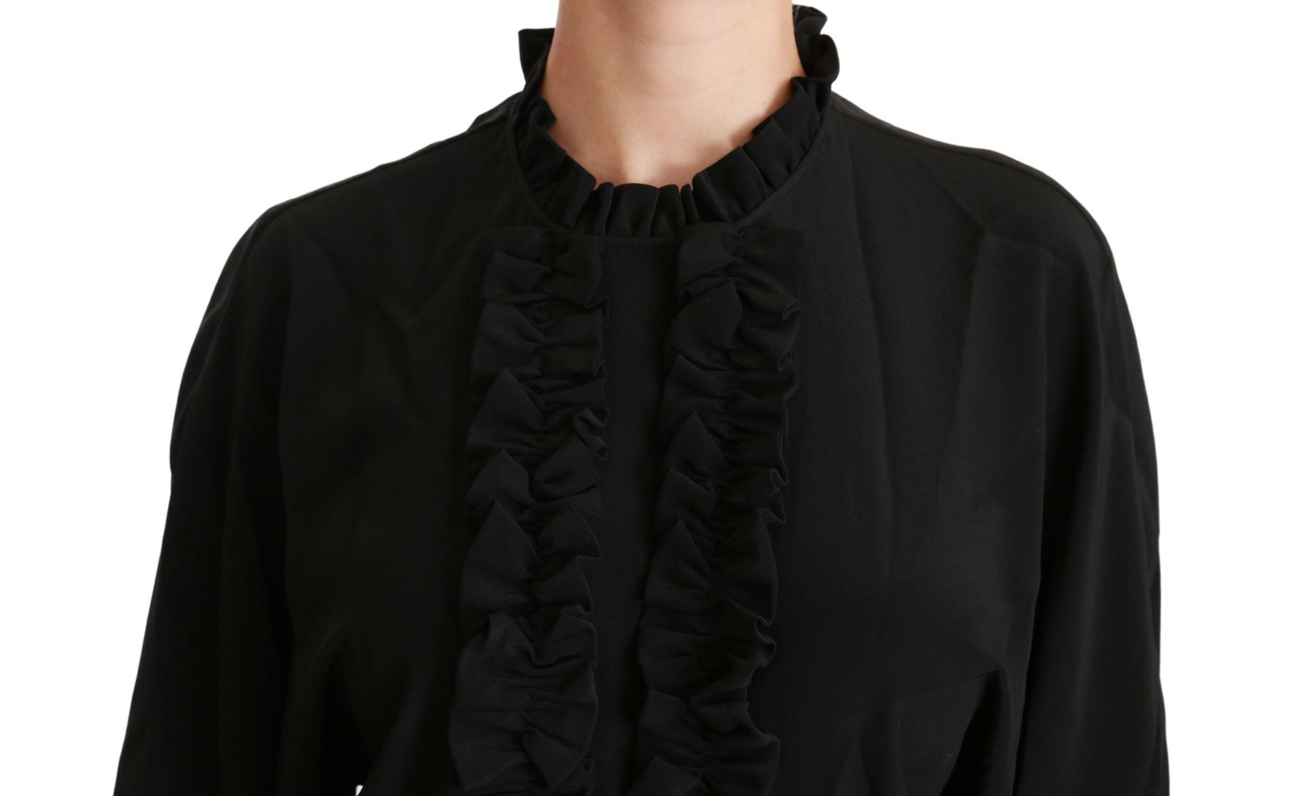 Dolce & Gabbana Black Silk Shirt Ruffled Top Blouse -   -  Dolce & Gabbana.