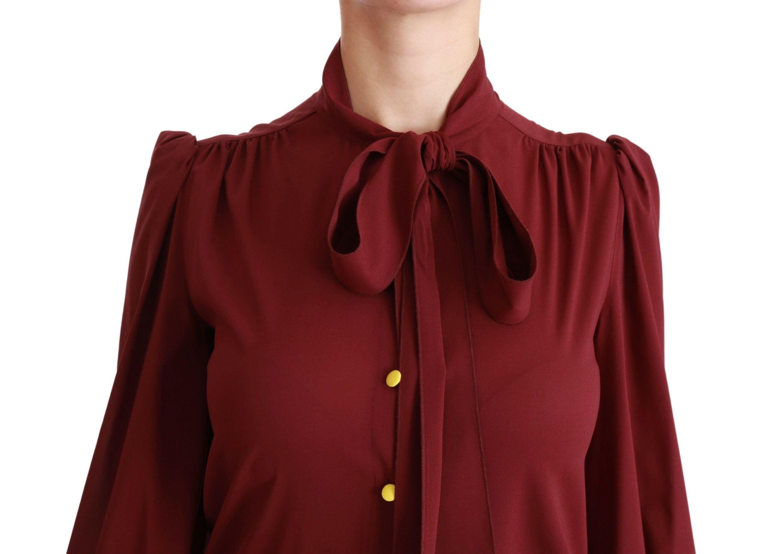 Dolce & Gabbana Maroon Long Sleeve Shirt Blouse Silk Top -   -  Dolce & Gabbana.