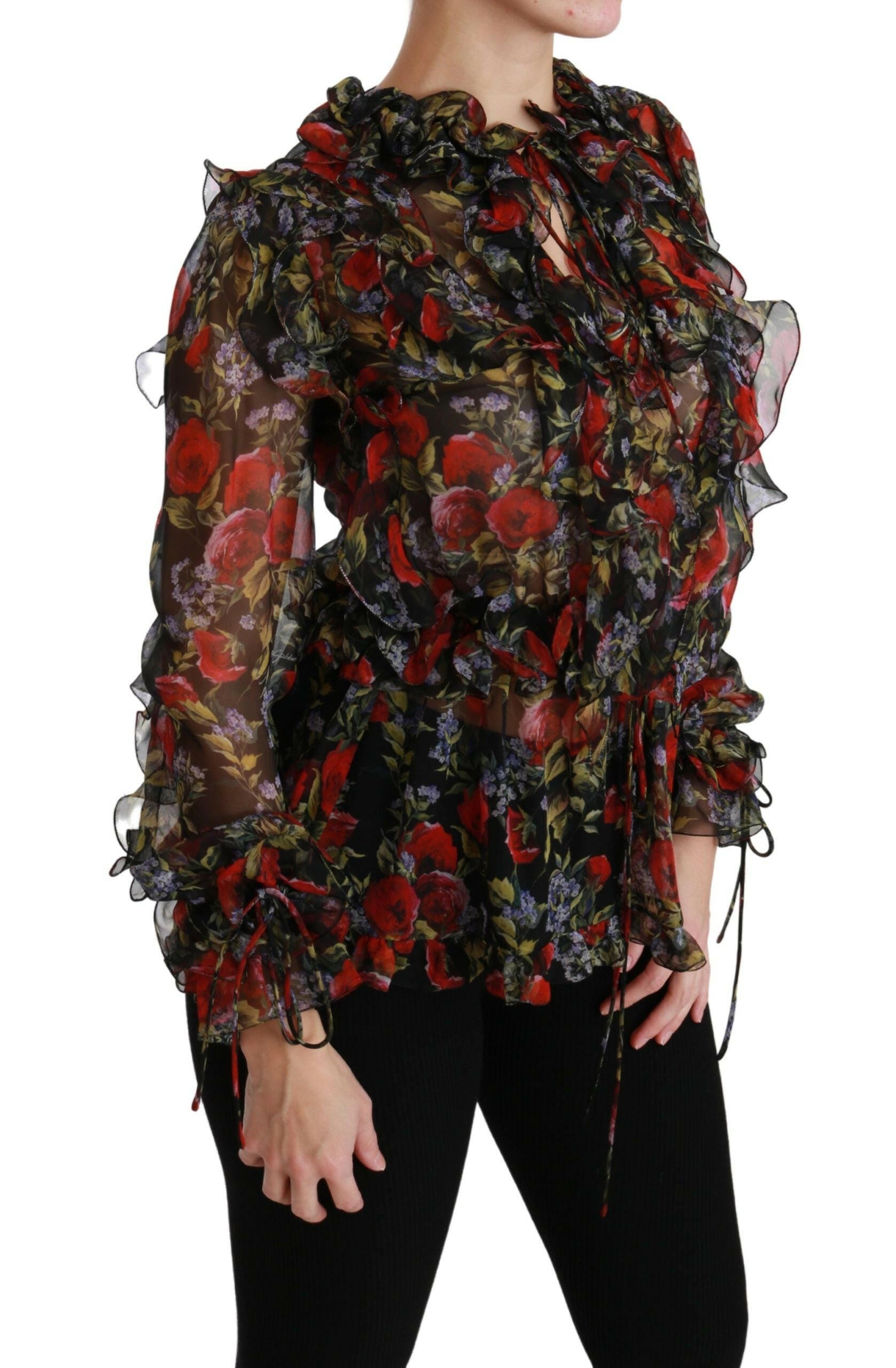 Dolce & Gabbana Black Floral Roses Blouse Silk Top -   -  Dolce & Gabbana.