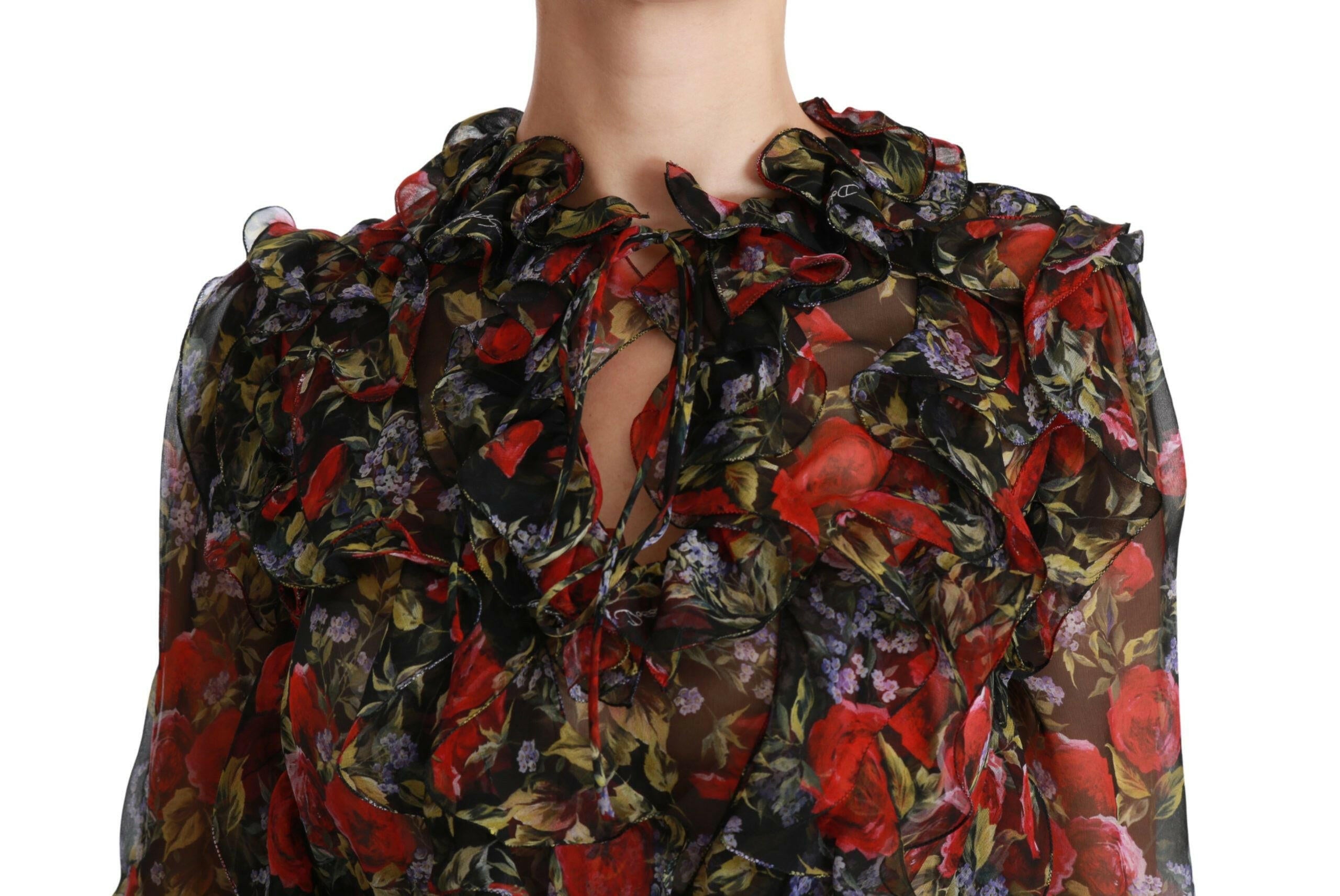 Dolce & Gabbana Black Floral Roses Blouse Silk Top -   -  Dolce & Gabbana.