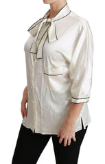 Dolce & Gabbana Beige 3/4 Sleeve Shirt Blouse Silk Top -   -  Dolce & Gabbana.