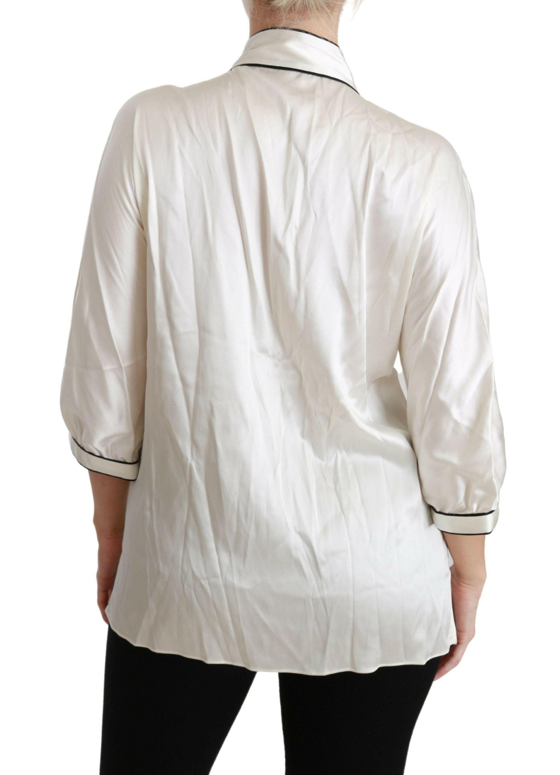 Dolce & Gabbana Beige 3/4 Sleeve Shirt Blouse Silk Top -   -  Dolce & Gabbana.