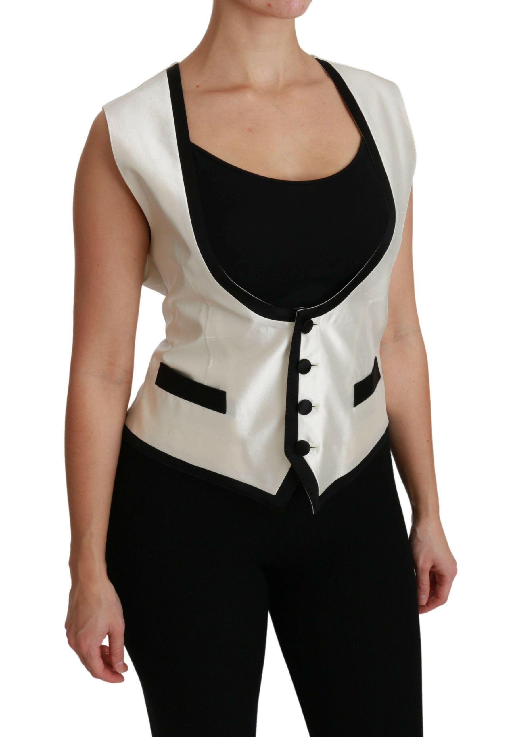 Dolce & Gabbana White Waistcoat Slim Vest Silk Top -   -  Dolce & Gabbana.
