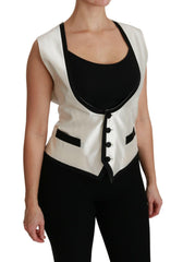 Dolce & Gabbana White Waistcoat Slim Vest Silk Top -   -  Dolce & Gabbana.