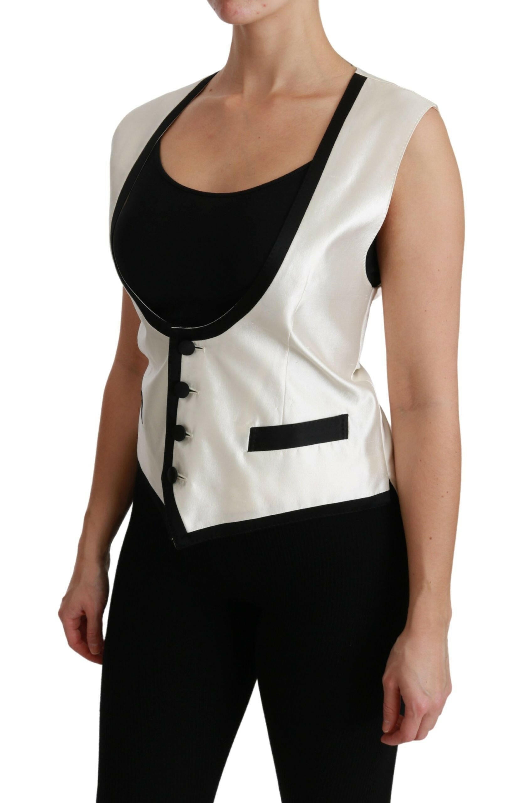 Dolce & Gabbana White Waistcoat Slim Vest Silk Top -   -  Dolce & Gabbana.
