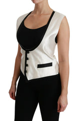 Dolce & Gabbana White Waistcoat Slim Vest Silk Top -   -  Dolce & Gabbana.