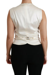 Dolce & Gabbana White Waistcoat Slim Vest Silk Top -   -  Dolce & Gabbana.