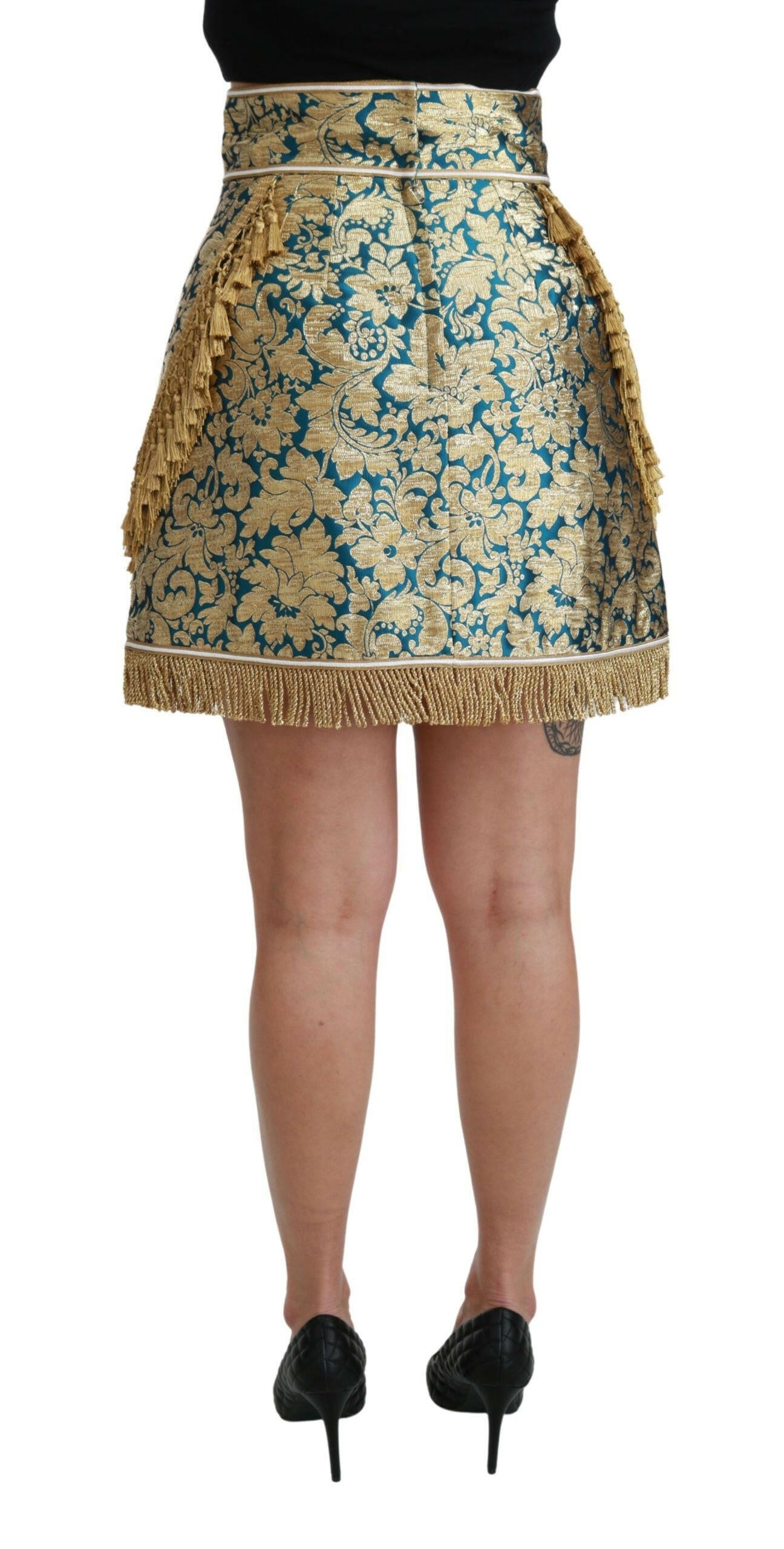 Dolce & Gabbana Blue High Waist Jacquard Tassel Gold Skirt -   -  Dolce & Gabbana.