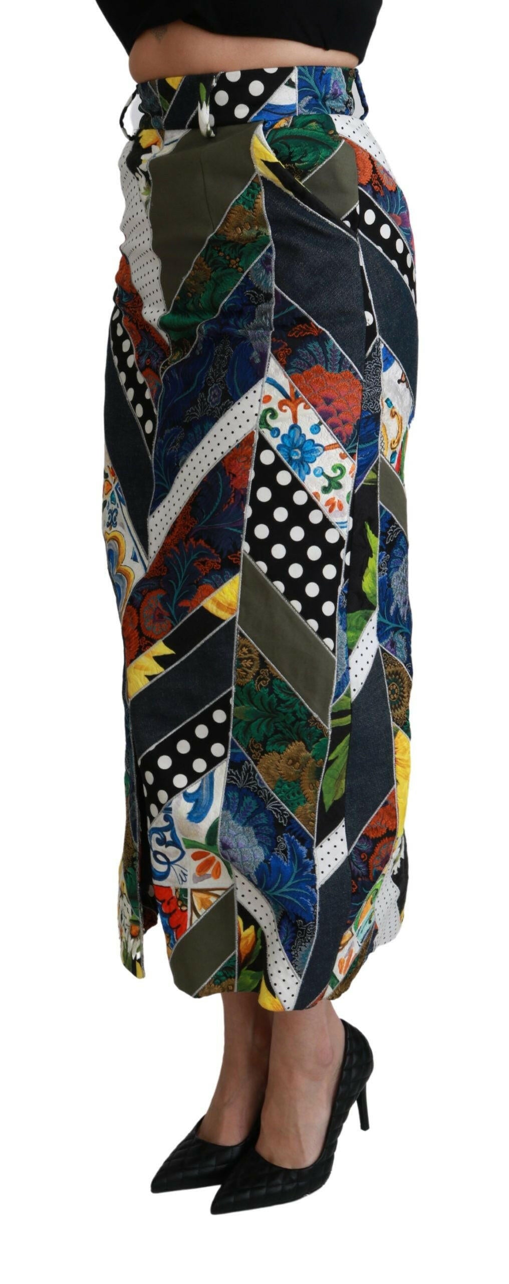 Dolce & Gabbana Multicolor Silk Geometric High Waist Maxi Skirt -   -  Dolce & Gabbana.