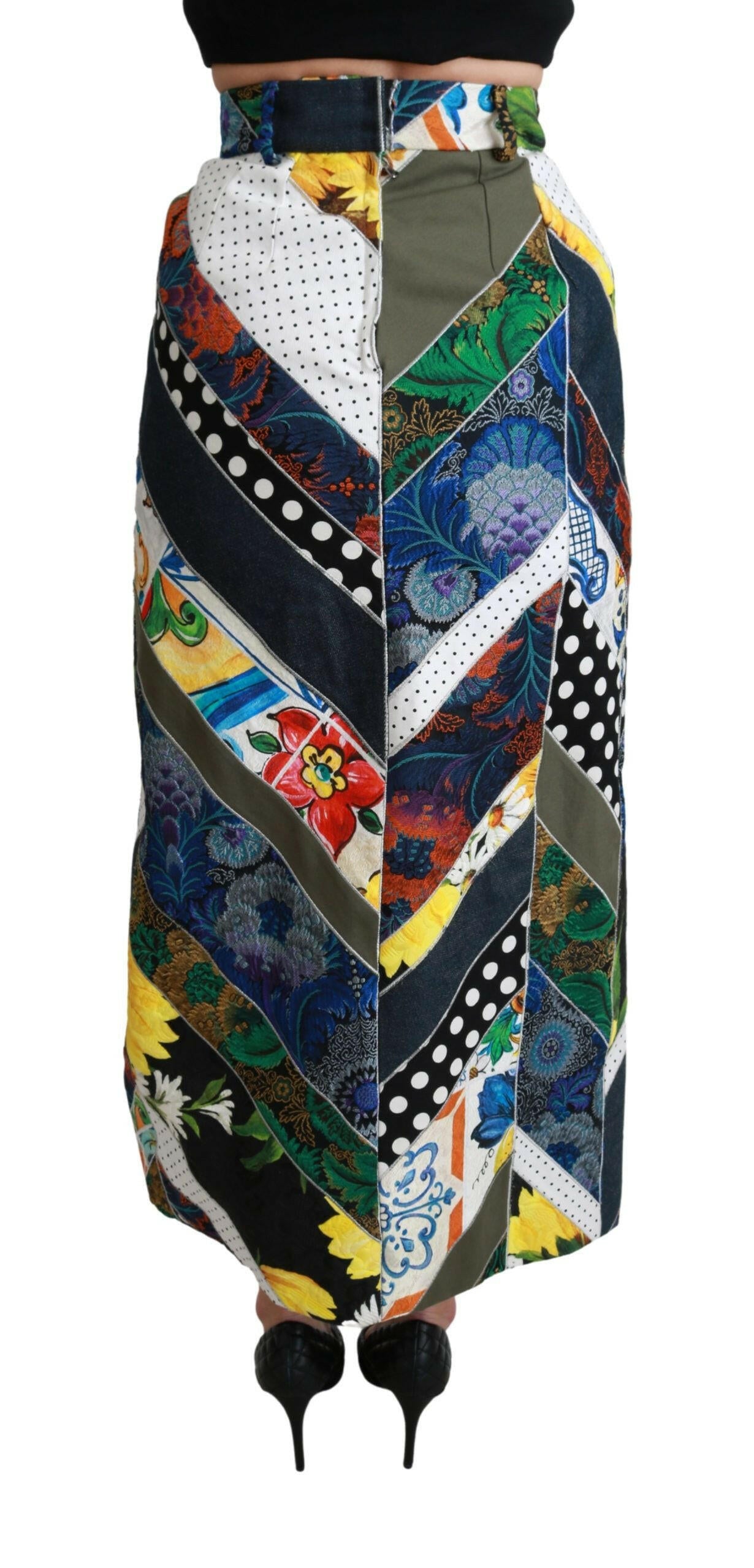 Dolce & Gabbana Multicolor Silk Geometric High Waist Maxi Skirt -   -  Dolce & Gabbana.