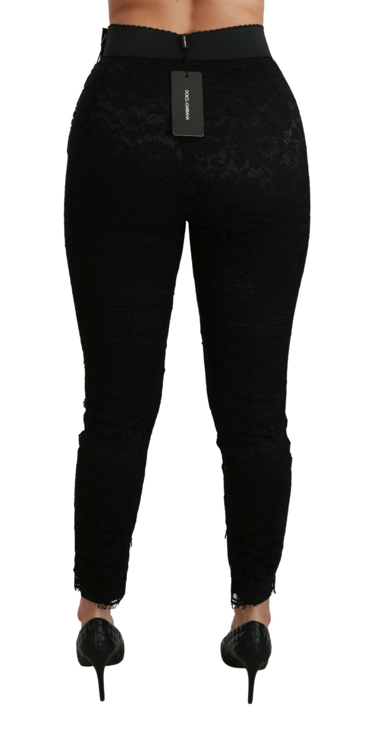 Dolce & Gabbana Black Lace Skinny High Waist Cotton Pants -   -  Dolce & Gabbana.
