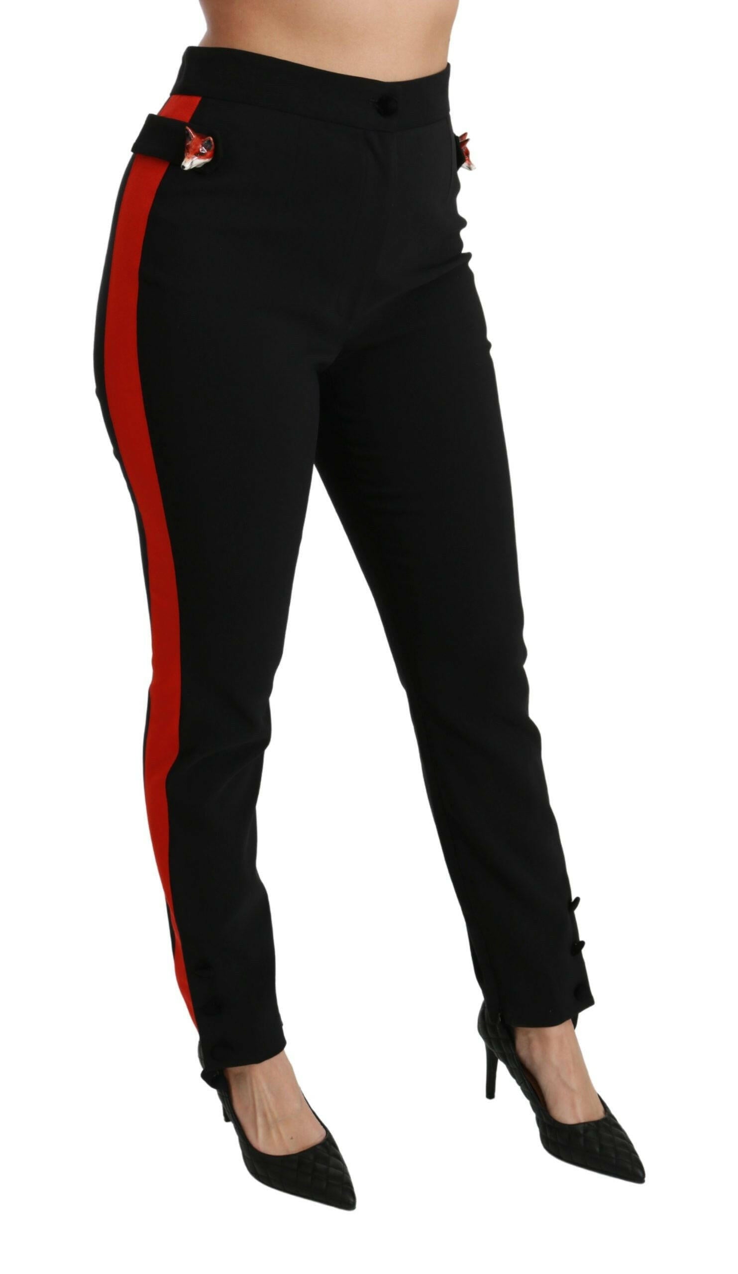 Dolce & Gabbana Black Skinny Stretch Fox Head Cotton Pants -   -  Dolce & Gabbana.
