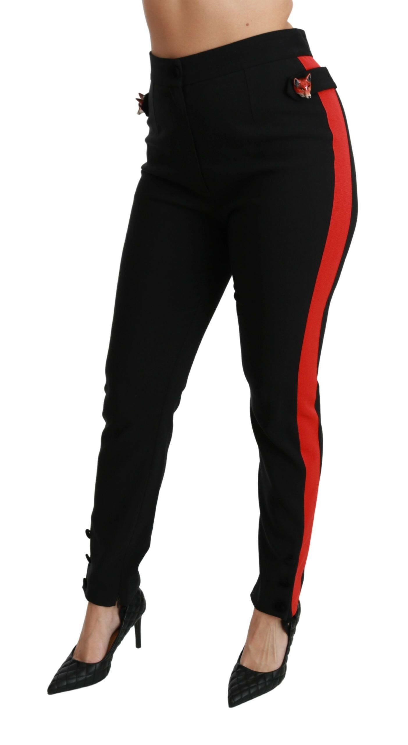 Dolce & Gabbana Black Skinny Stretch Fox Head Cotton Pants -   -  Dolce & Gabbana.