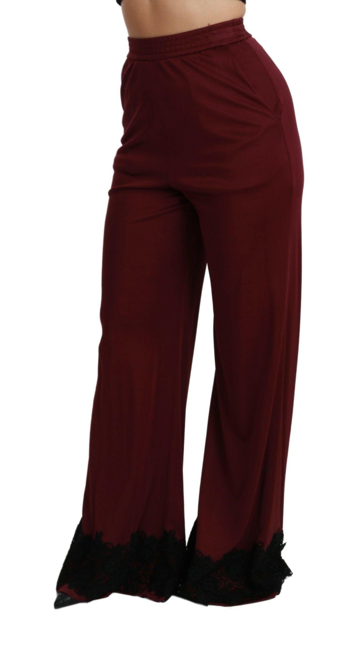 Dolce & Gabbana Black Lace High Waist Wide Leg Maroon  Pants -   -  Dolce & Gabbana.