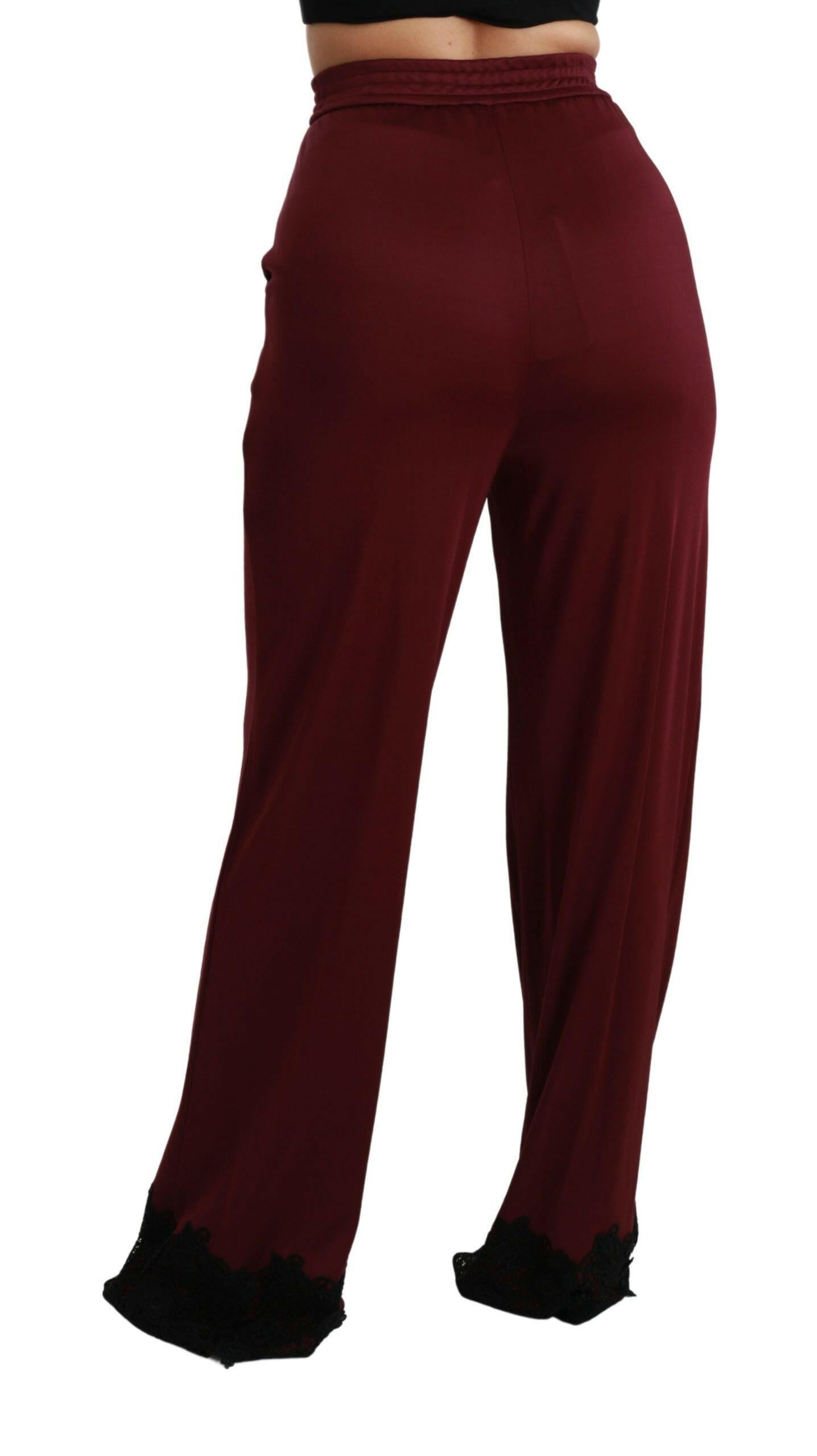 Dolce & Gabbana Black Lace High Waist Wide Leg Maroon  Pants -   -  Dolce & Gabbana.