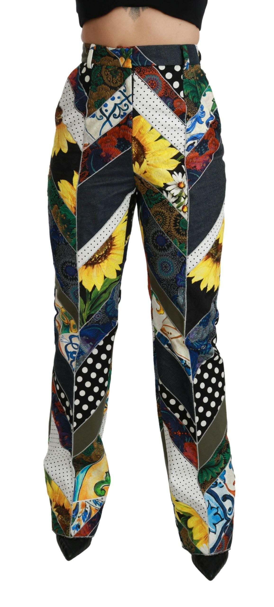 Dolce & Gabbana Multicolor Print High Waist Straight Pants -   -  Dolce & Gabbana.