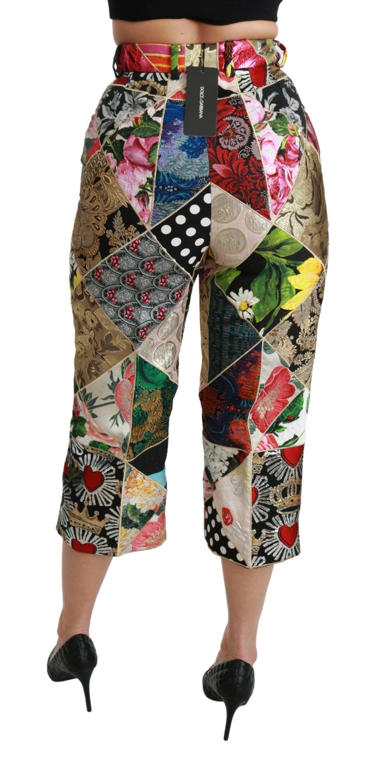 Dolce & Gabbana Silk Multicolor Print High Waist Cropped Pants -   -  Dolce & Gabbana.
