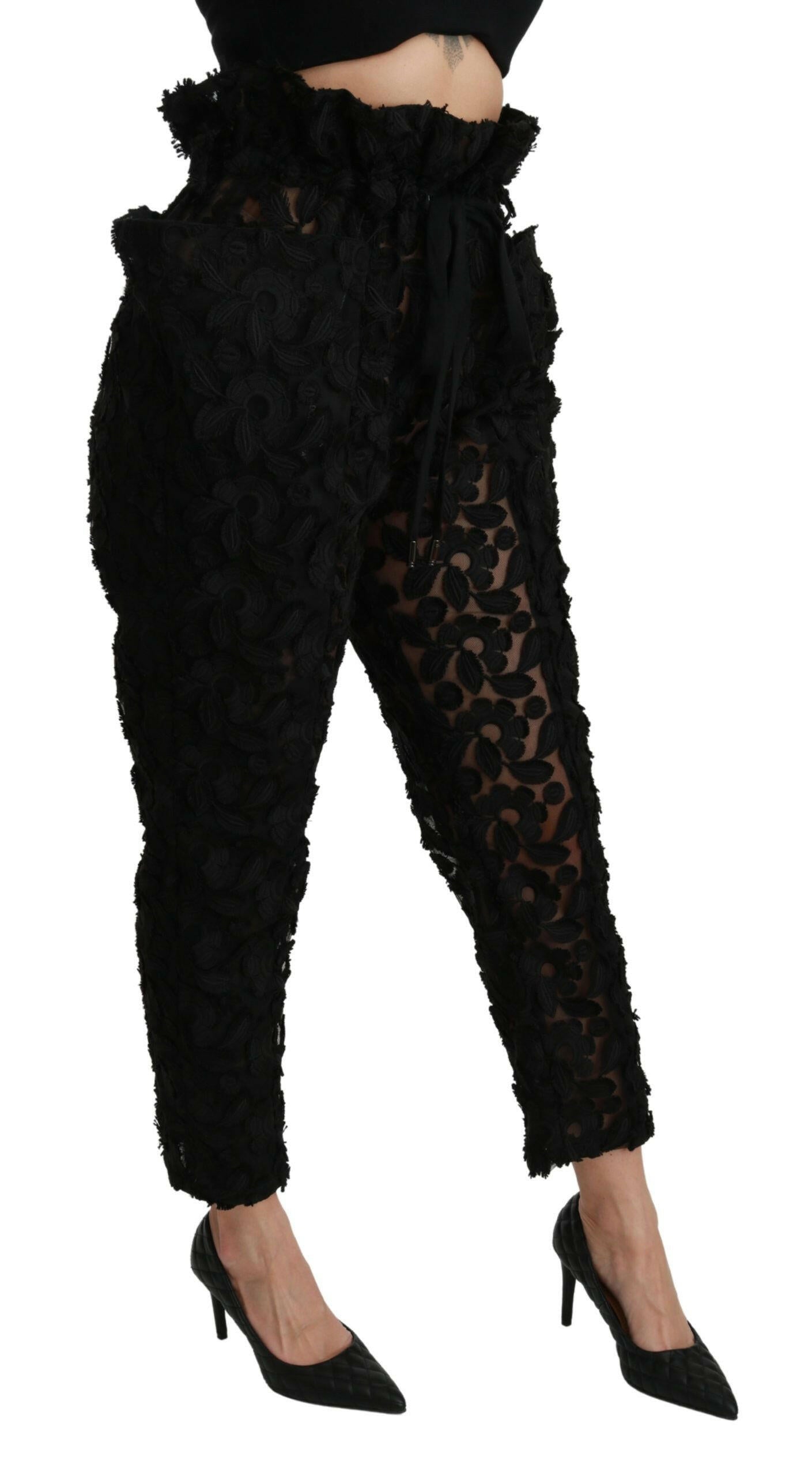 Dolce & Gabbana Black Floral Lace Tapered High Waist Pants -   -  Dolce & Gabbana.